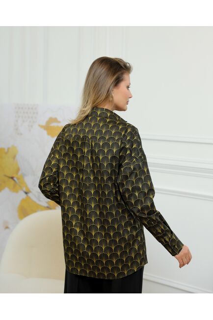 Женская рубашка из хлопка с золотистым узором - 8727 от byME 