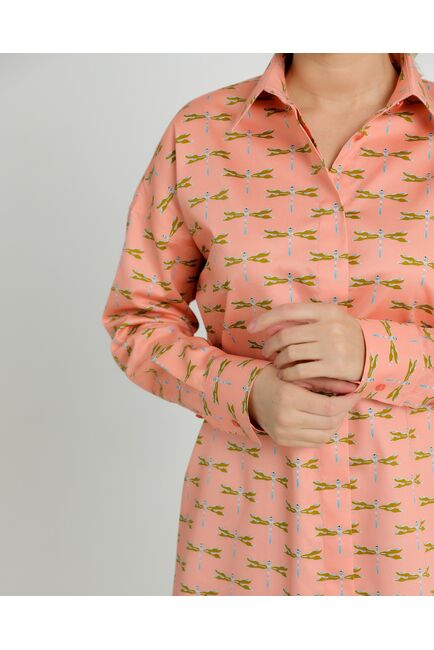 Женская рубашка из хлопка с принтом стрекозы на персиковом фоне -8728 от byME 