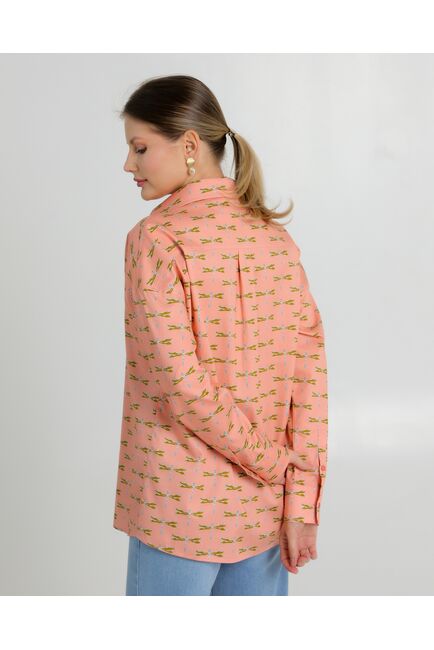 Женская рубашка из хлопка с принтом стрекозы на персиковом фоне -8728 от byME 