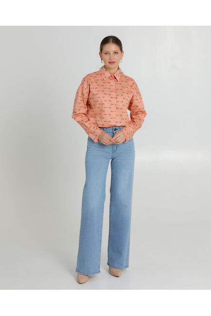 Женская рубашка из хлопка с принтом стрекозы на персиковом фоне -8728 от byME 