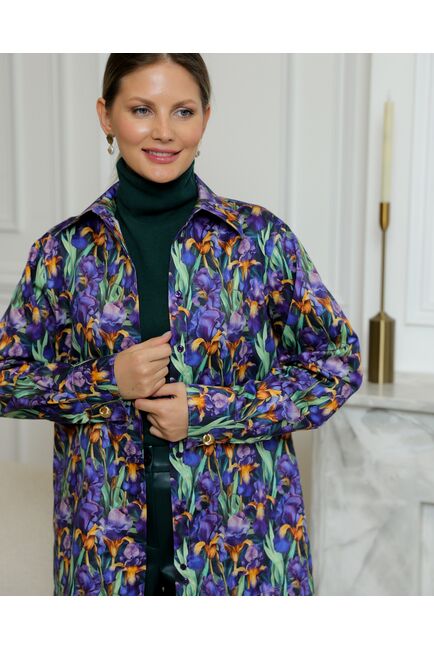 Женская рубашка из хлопка с принтом ирисы с универсальной манжетой - 8731 от byME 