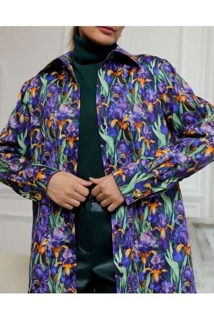 Женская рубашка из хлопка с принтом ирисы с универсальной манжетой - 8731 от byME 