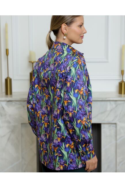 Женская рубашка из хлопка с принтом ирисы с универсальной манжетой - 8731 от byME 