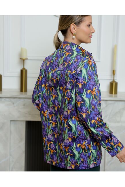 Женская рубашка из хлопка с принтом ирисы с универсальной манжетой - 8731 от byME 
