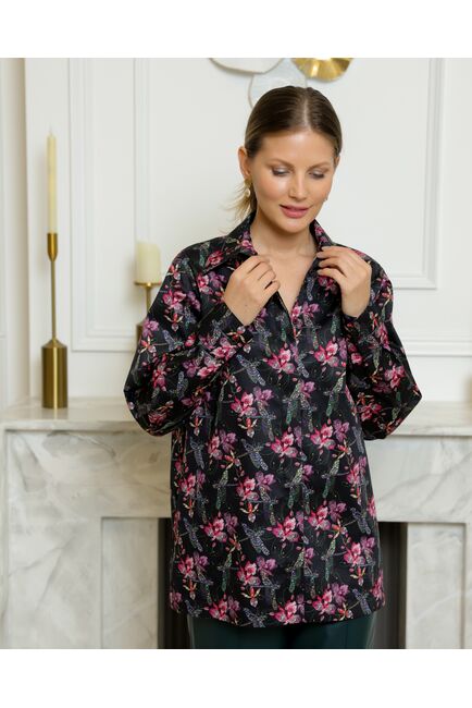 Женская рубашка из хлопка с принтом стрекозы с лилиями с универсальной манжетой - 8732 от byME 