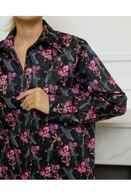 Женская рубашка из хлопка с принтом стрекозы с лилиями с универсальной манжетой - 8732 от byME 