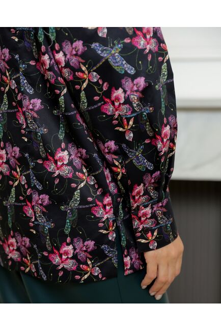 Женская рубашка из хлопка с принтом стрекозы с лилиями с универсальной манжетой - 8732 от byME 