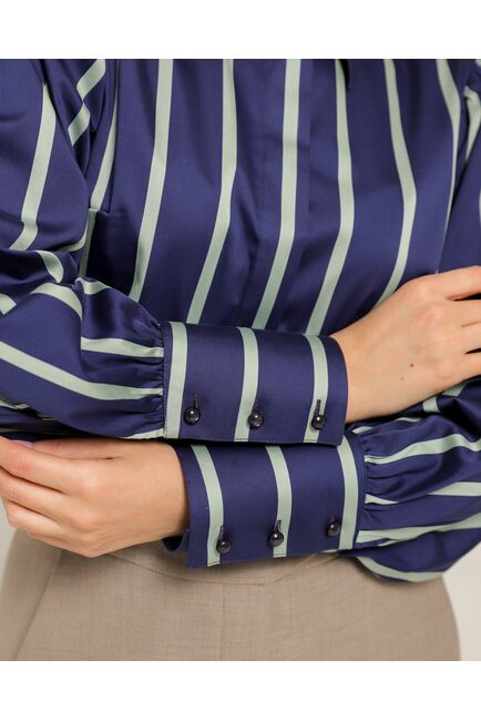 Женская рубашка из хлопка синяя в крупную полоску - 8738 от byME 