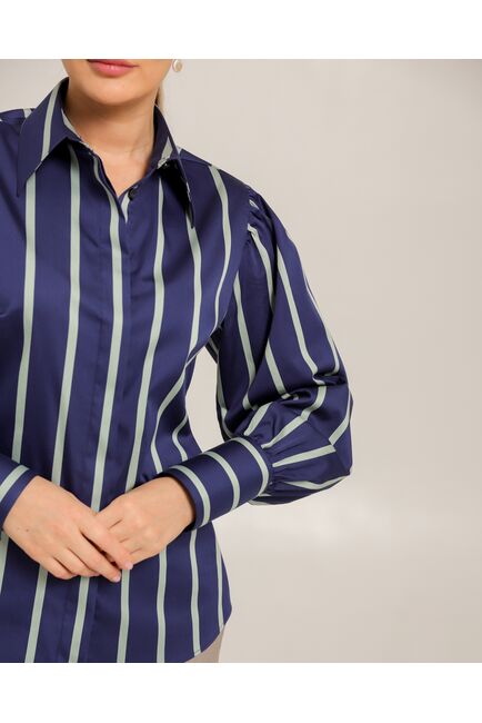 Женская рубашка из хлопка синяя в крупную полоску - 8738 от byME 