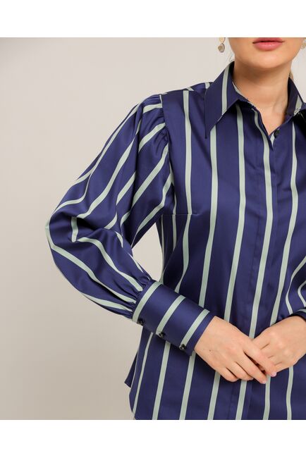 Женская рубашка из хлопка синяя в крупную полоску - 8738 от byME 