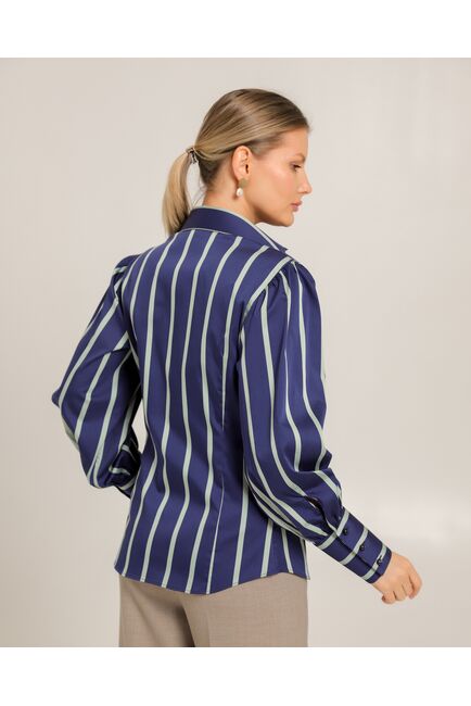 Женская рубашка из хлопка синяя в крупную полоску - 8738 от byME 