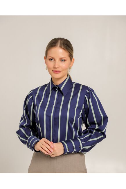 Женская рубашка из хлопка синяя в крупную полоску - 8738 от byME 