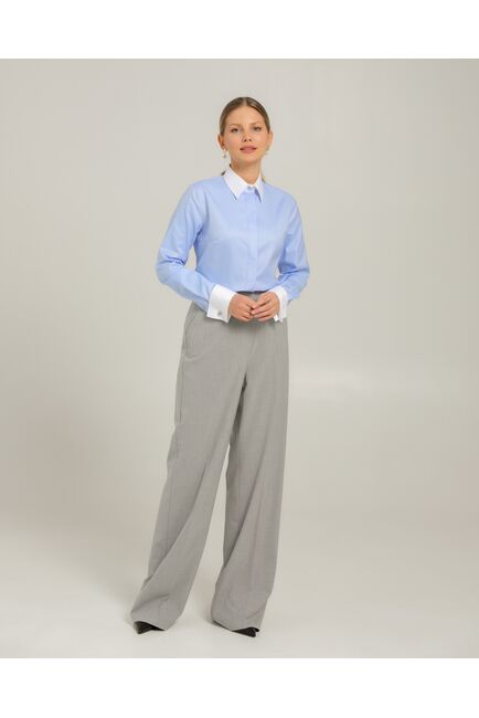 Женская рубашка из хлопка под запонки голубая с белым воротником и манжетами - 8739 от byME 