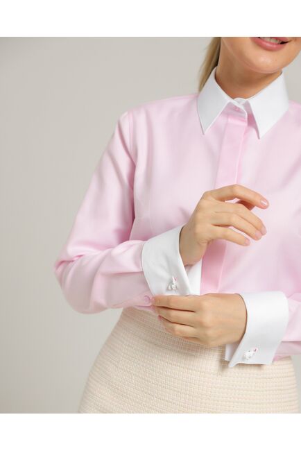 Женская рубашка из хлопка под запонки розовая  - 8740 от byME 