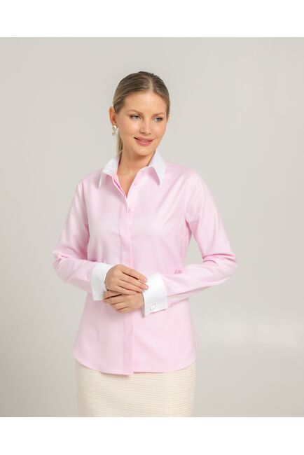 Женская рубашка из хлопка под запонки розовая  - 8740 от byME 