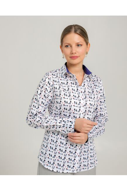 Женская рубашка из хлопка с принтом собачки в полоску - 8741 от byME 