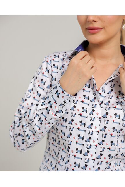 Женская рубашка из хлопка с принтом собачки в полоску - 8741 от byME 