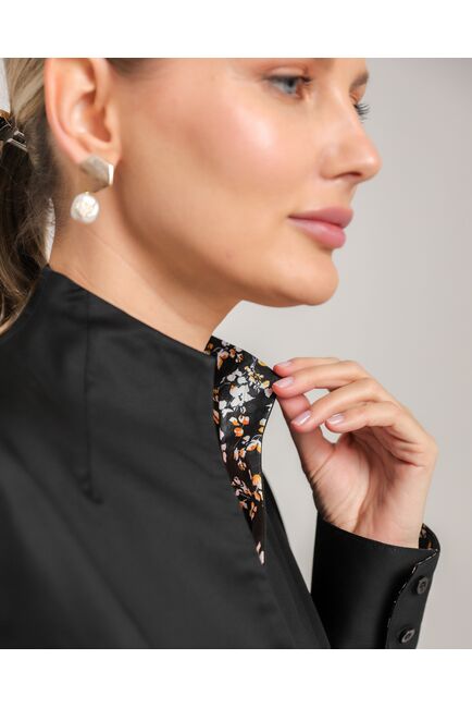 Женская рубашка воротник стойка под пуговицы с отделкой- 8742 от byME 