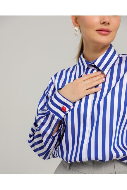 Женская рубашка из хлопка с универсальной манжетой в синюю полоску - 8744 от byME 