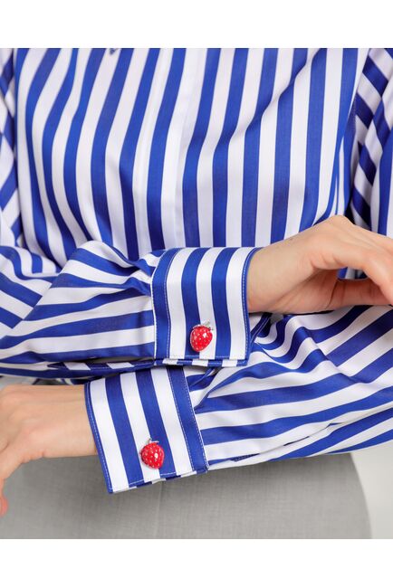 Женская рубашка из хлопка с универсальной манжетой в синюю полоску - 8744 от byME 