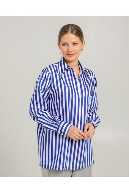 Женская рубашка из хлопка с универсальной манжетой в синюю полоску - 8744 от byME 