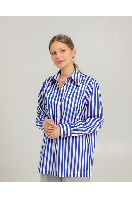 Женская рубашка из хлопка с универсальной манжетой в синюю полоску - 8744 от byME 