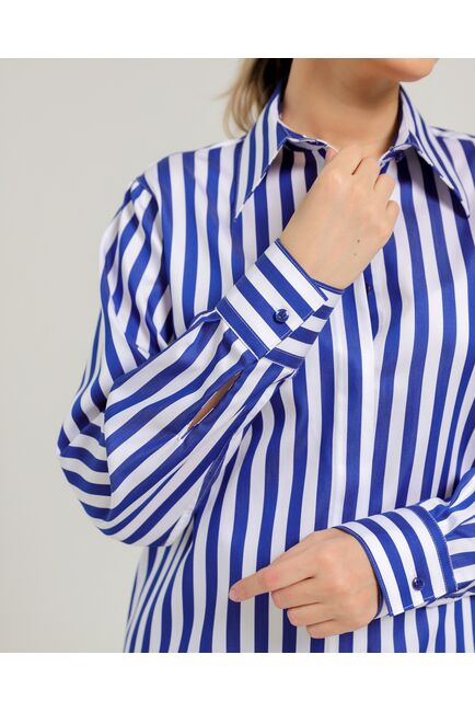 Женская рубашка из хлопка с универсальной манжетой в синюю полоску - 8744 от byME 