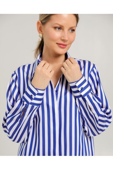 Женская рубашка из хлопка с универсальной манжетой в синюю полоску - 8744 от byME 