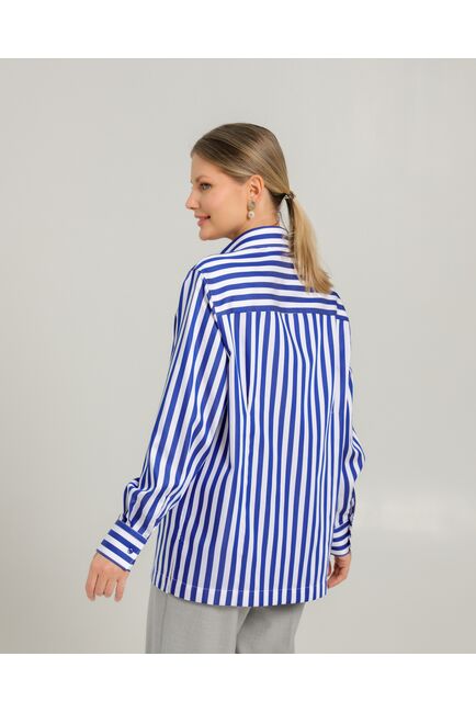 Женская рубашка из хлопка с универсальной манжетой в синюю полоску - 8744 от byME 