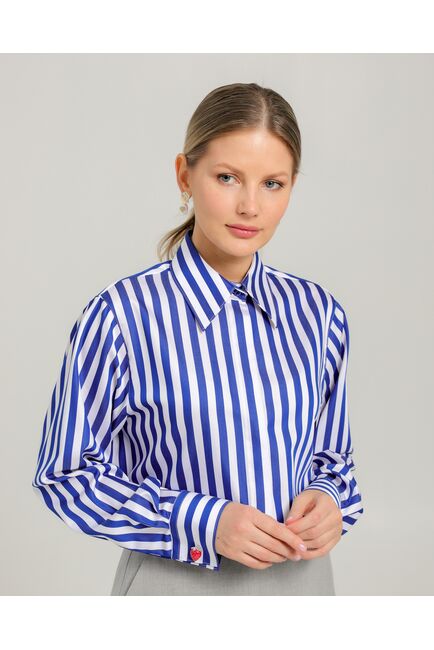 Женская рубашка из хлопка с универсальной манжетой в синюю полоску - 8744 от byME 