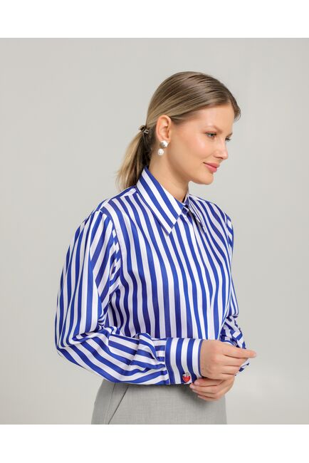Женская рубашка из хлопка с универсальной манжетой в синюю полоску - 8744 от byME 
