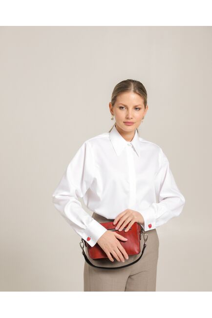 Женская рубашка из хлопка с универсальной манжетой белая - 8745 от byME 