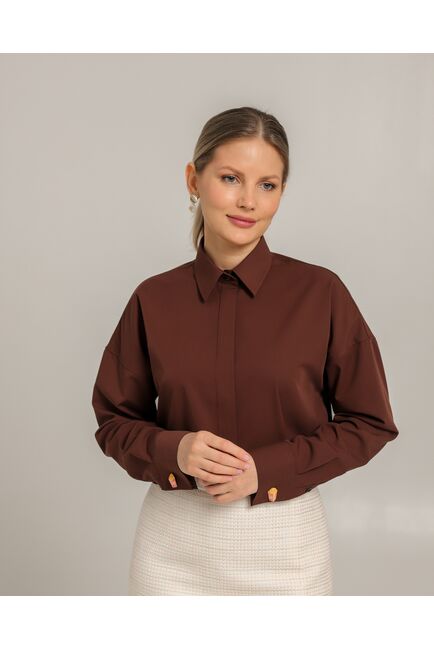 Женская рубашка из бамбука в шоколадном цвете- 8747 от byME 