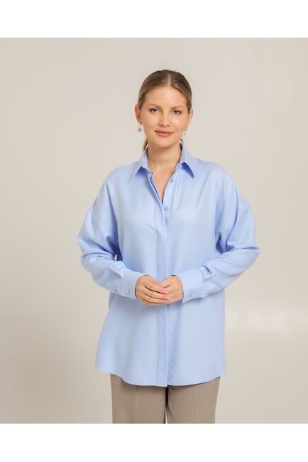 Женская рубашка из бамбука голубая- 8748 от byME 