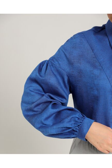 Женская рубашка полуприталенная  синяя  из района и тенсела  синяя - 8753 от byME 