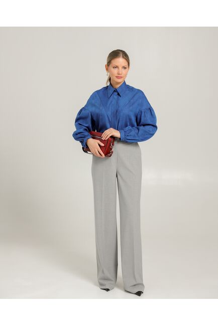 Женская рубашка полуприталенная  синяя  из района и тенсела  синяя - 8753 от byME 