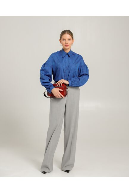 Женская рубашка полуприталенная  синяя  из района и тенсела  синяя - 8753 от byME 