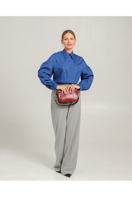 Женская рубашка полуприталенная  синяя  из района и тенсела  синяя - 8753 от byME 