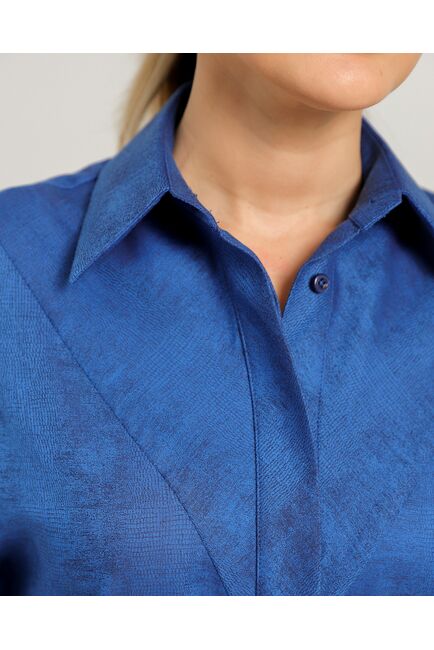 Женская рубашка полуприталенная  синяя  из района и тенсела  синяя - 8753 от byME 