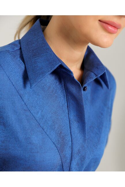 Женская рубашка полуприталенная  синяя  из района и тенсела  синяя - 8753 от byME 