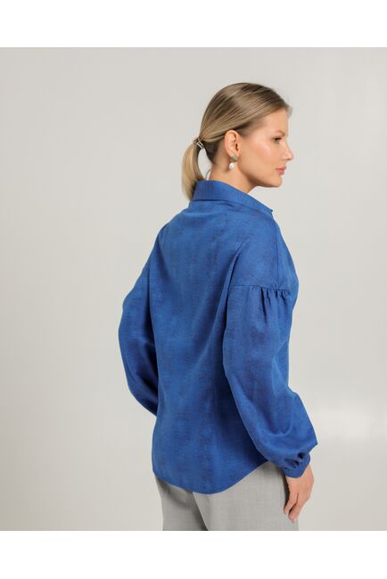 Женская рубашка полуприталенная  синяя  из района и тенсела  синяя - 8753 от byME 