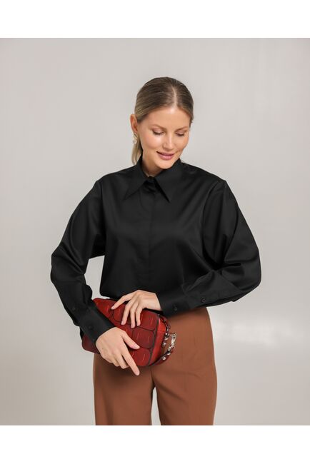 Женская рубашка из хлопка черная - 8756 от  