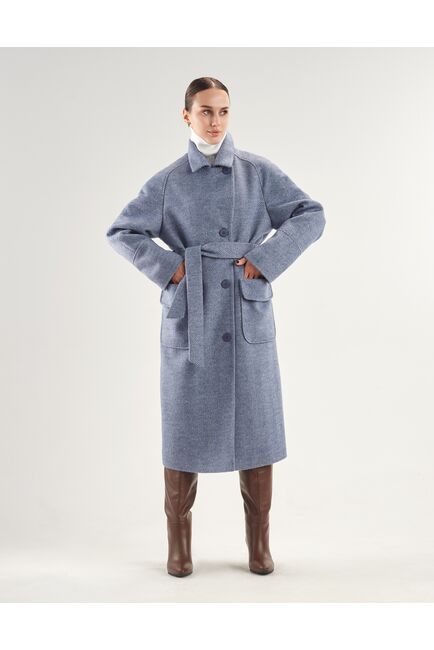 Пальто S101 Ворс Print цвет деним-белый от Doroteya 