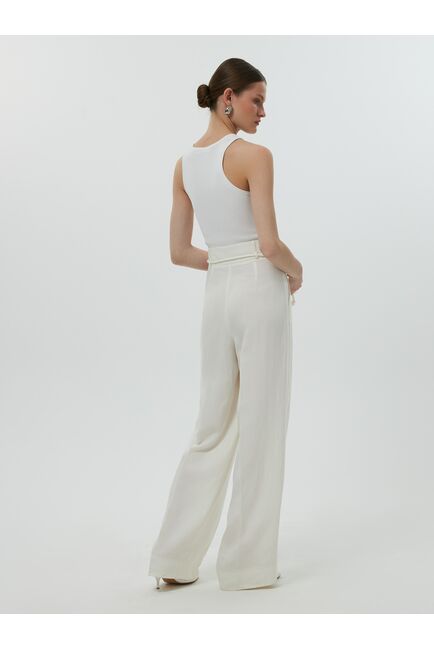 Женские удлиненные брюки со льном цвет экрю от Calista 