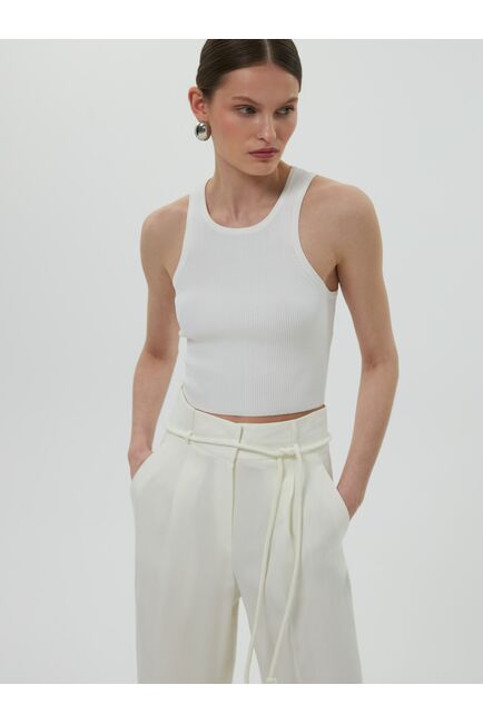 Женские удлиненные брюки со льном цвет экрю от Calista 