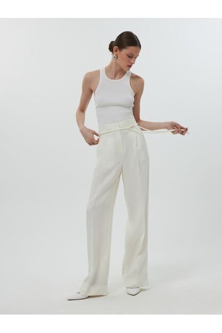 Женские удлиненные брюки со льном цвет экрю от Calista 