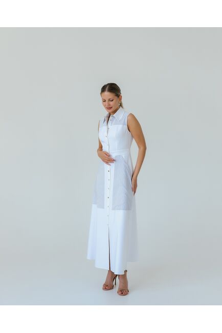 Платье белое в голубую полоску из хлопка от LW 