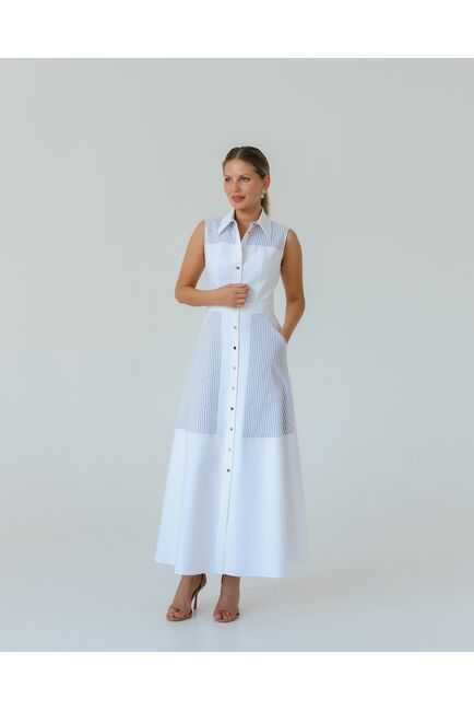 Платье белое в голубую полоску из хлопка от LW 