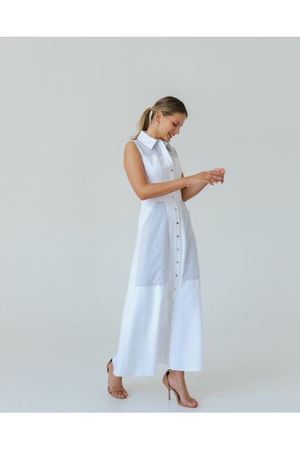 Платье белое в голубую полоску из хлопка от LW 
