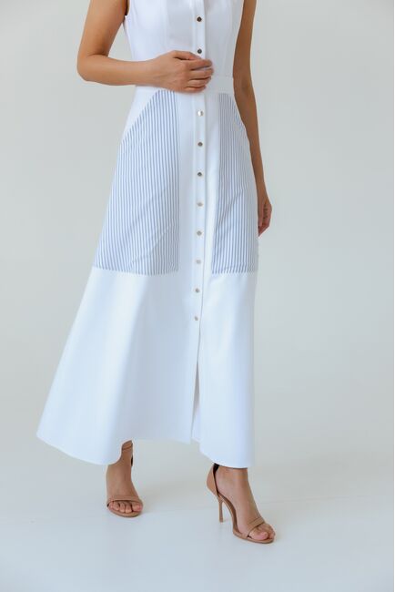 Платье белое в голубую полоску из хлопка от LW 